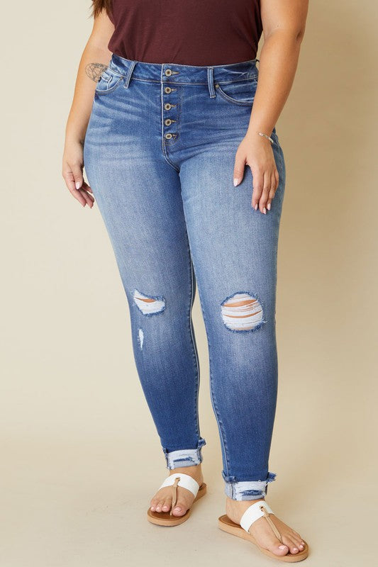 HI Curvy Plus High Rise Button Fly Ankle Skinny
