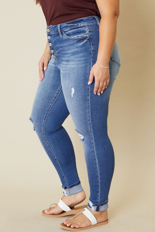 HI Curvy Plus High Rise Button Fly Ankle Skinny