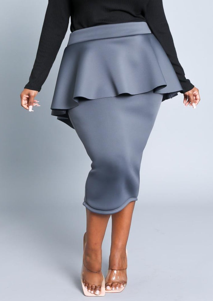 HI Curvy Plus Size Women Peplum Midi Pencil Skirt Made In USA