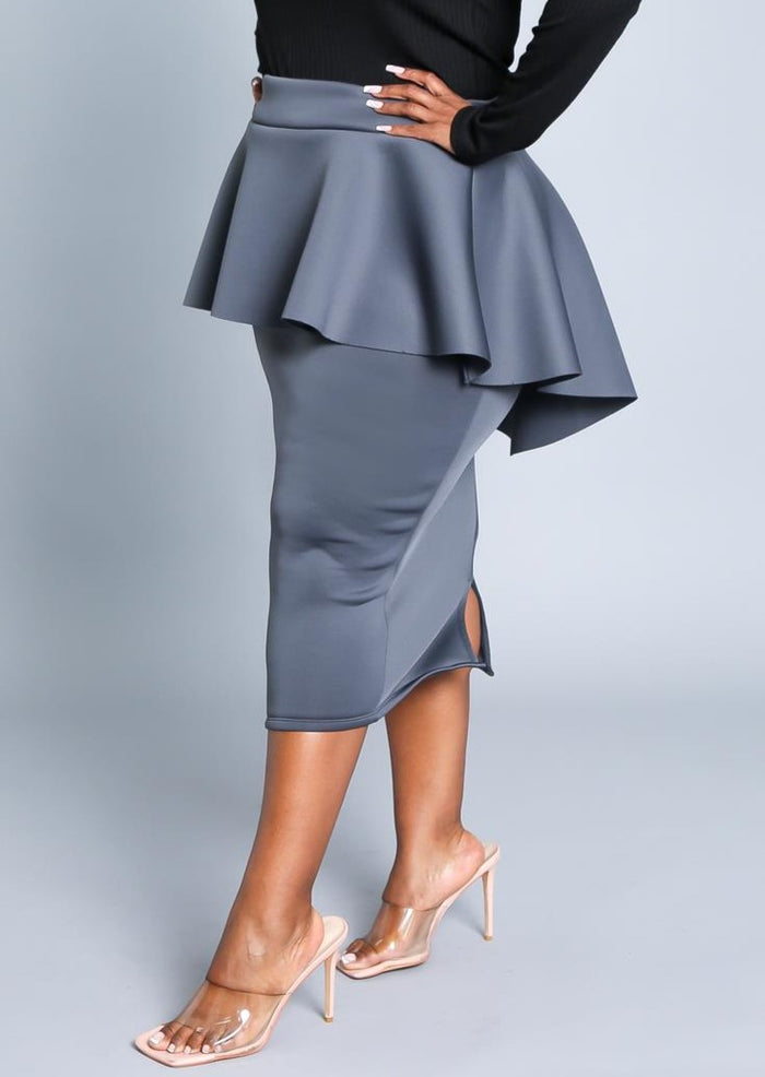HI Curvy Plus Size Women Peplum Midi Pencil Skirt Made In USA