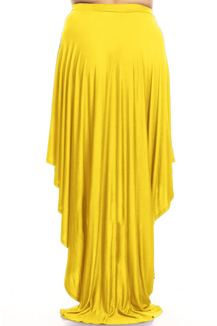 HI Curvy Plus Size Women Ruffles Hi-Low hem High Waist Maxi skirt