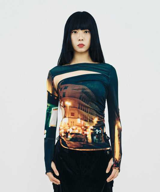 HOLE SHIRRING T-SHIRT_PARIS