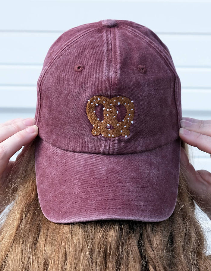 Idlewild Embroidered Washed Burgundy Hat - Pretzel