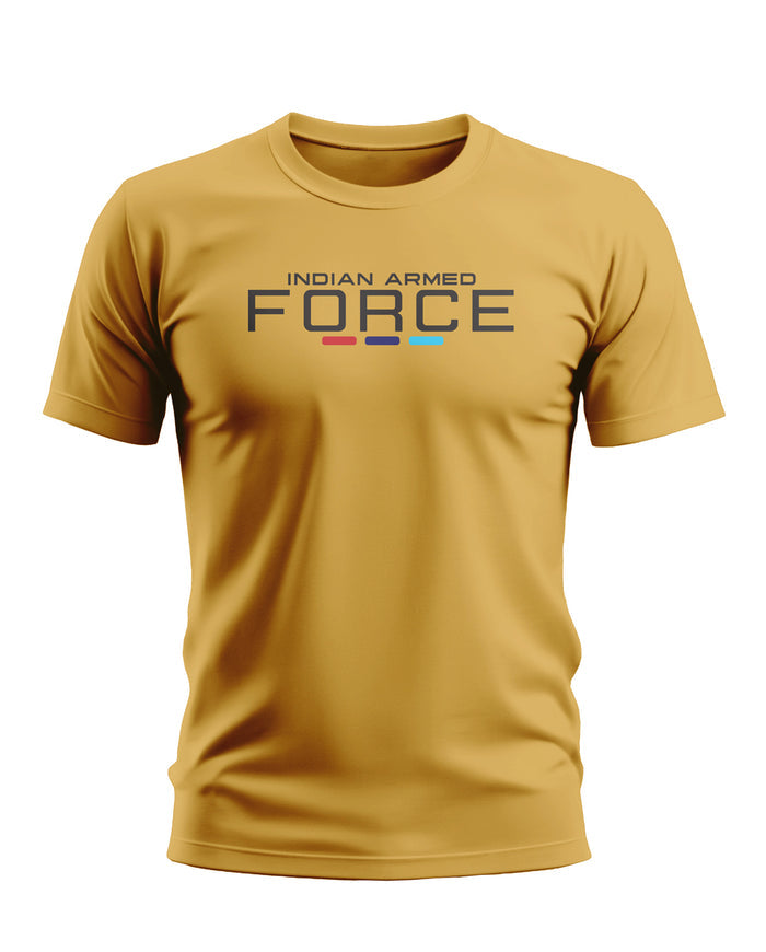 Yellow men's t-shirt with 'Indian Armed Force' text and tricolor accents on chest