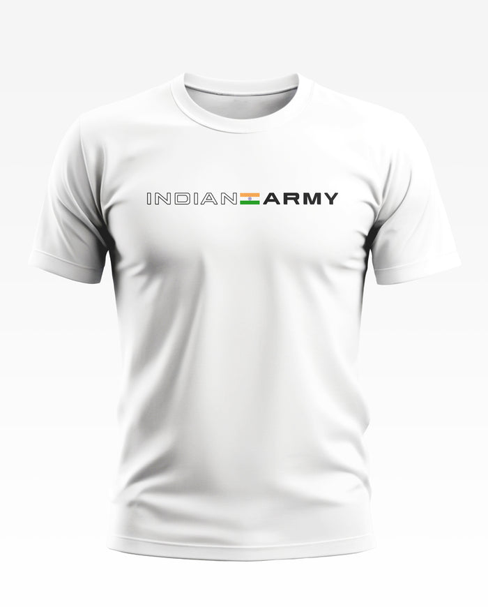 White men's t-shirt with 'Indian Army' text and flag graphic on the chest