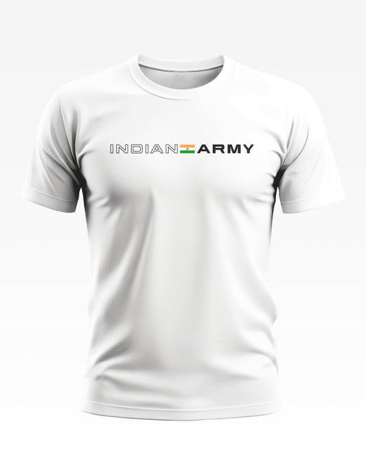 White men's t-shirt with 'Indian Army' text and flag graphic on the chest