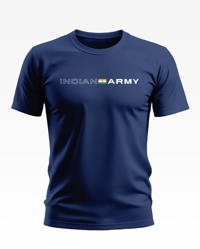 Navy blue men's t-shirt with 'INDIAN ARMY' and Indian flag printed on chest