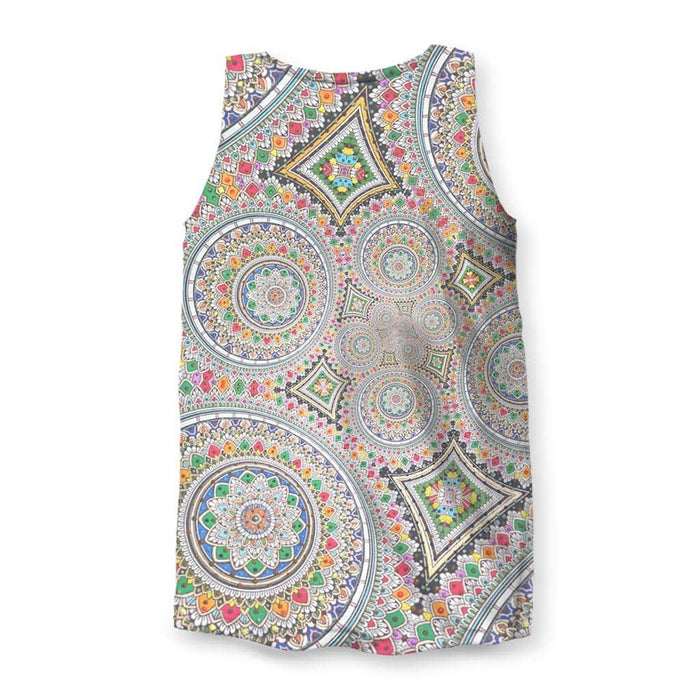 Infinite Mandala Men's Tank in Rustic Psychedelic Tapestry. OEKO-TEX® 100, REACH Compliant, Zero-Wastewater Printing.