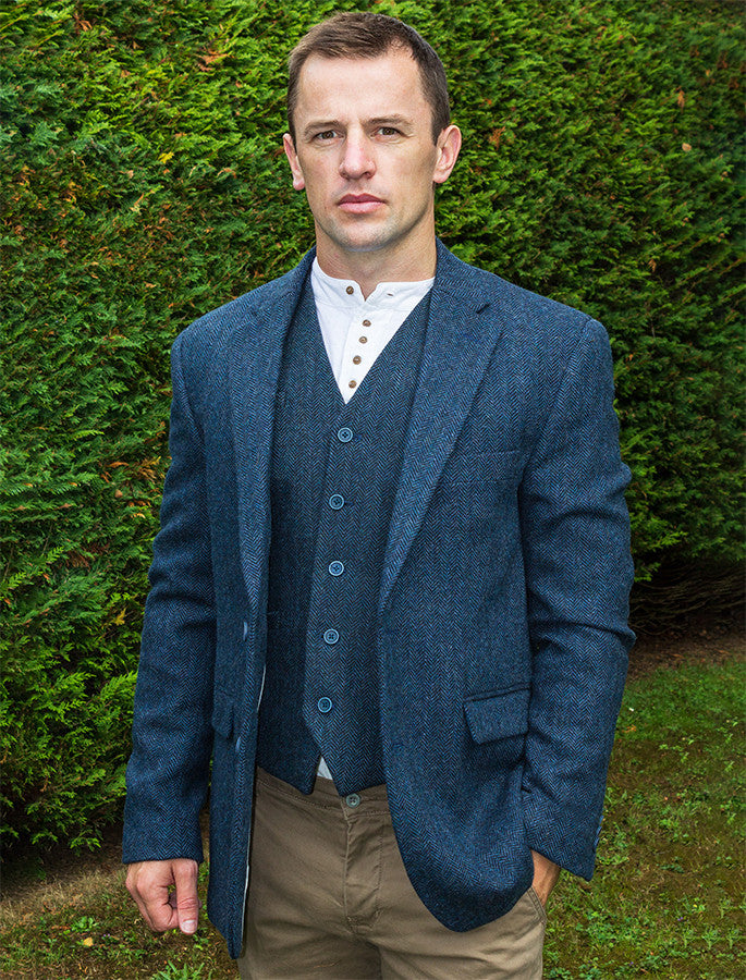 Irish Wool Tweed Classic Fit Jacket - Navy #color_navy