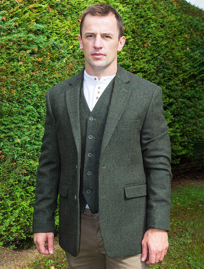 Irish Wool Tweed Classic Fit Jacket - Olive #color_olive