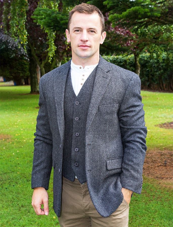 Irish Wool Tweed Classic Fit Jacket - Grey #color_grey