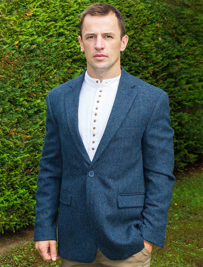 Irish Wool Tweed Classic Fit Jacket - Navy #color_navy