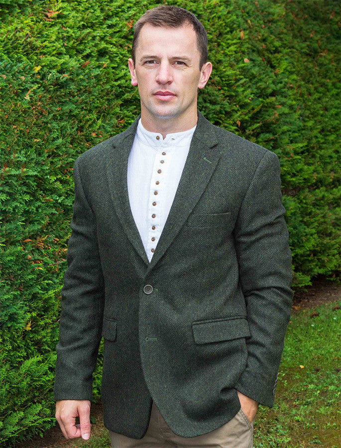 Irish Wool Tweed Classic Fit Jacket - Olive #color_olive