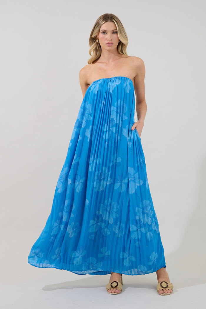 Isabela Pleated Maxi Dress Surf Blossom