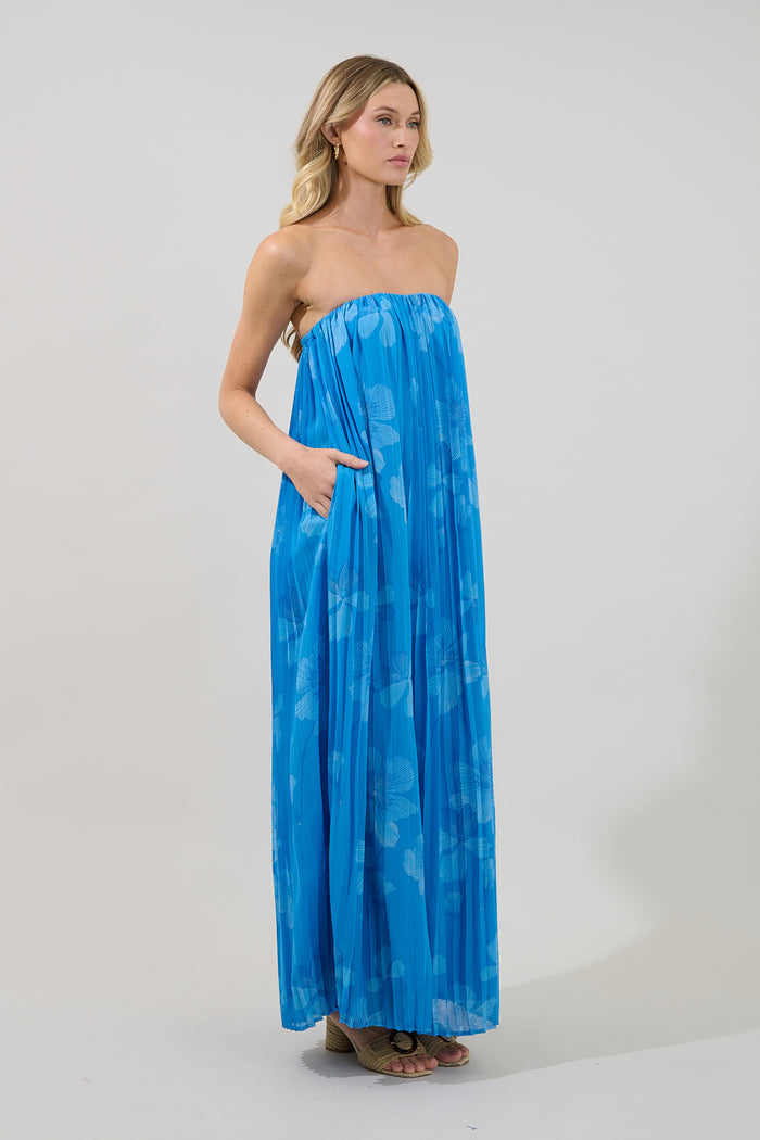 Isabela Pleated Maxi Dress Surf Blossom