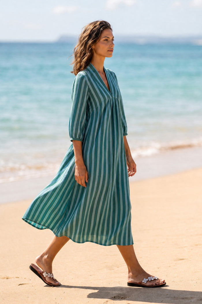 Itisha Striped Dress | Teal/ Blue