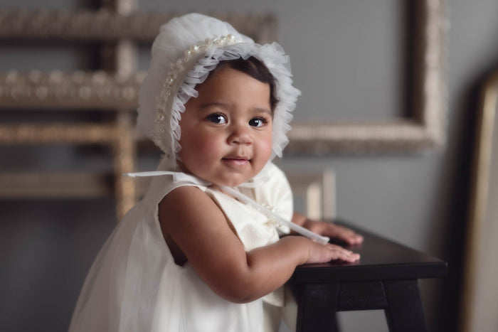Jackie White Tulle Bonnet - Petite Maison Kids