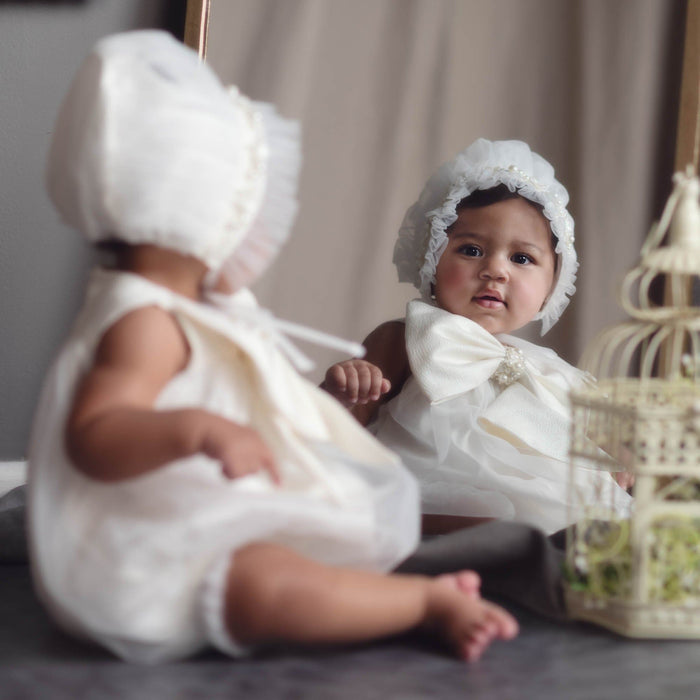 Jackie White Tulle Bonnet - Petite Maison Kids