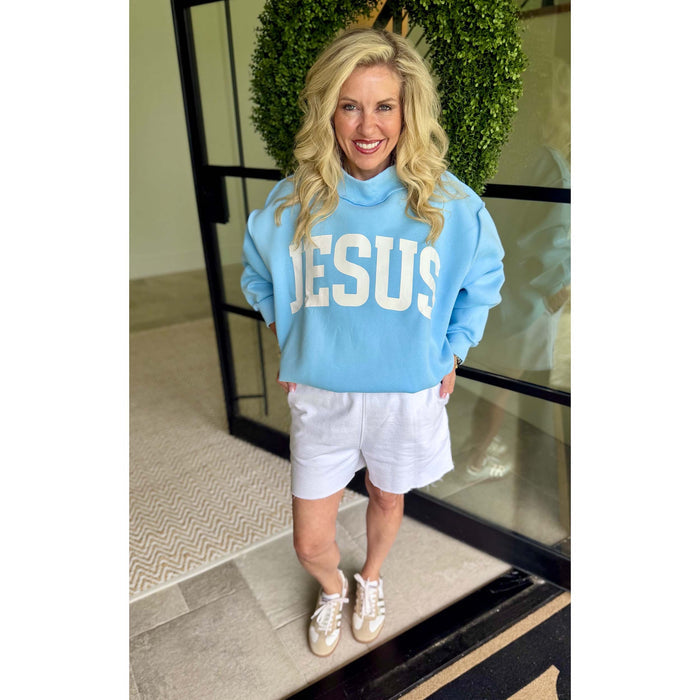 Jesus / God is Good Reversible Mockneck Sweatshirt – Blue -