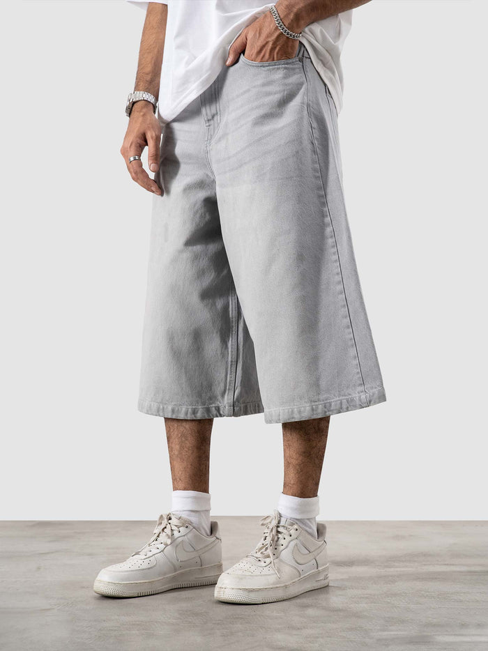 Jorts white stone male model full body front view oversized denim shorts Pakistan – GROOVY