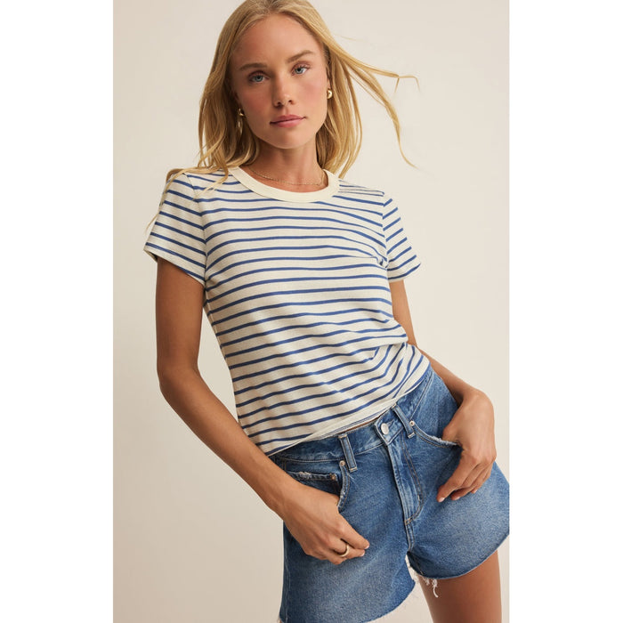 Junie Navy Striped Tee – Classic Cotton Crew Neck