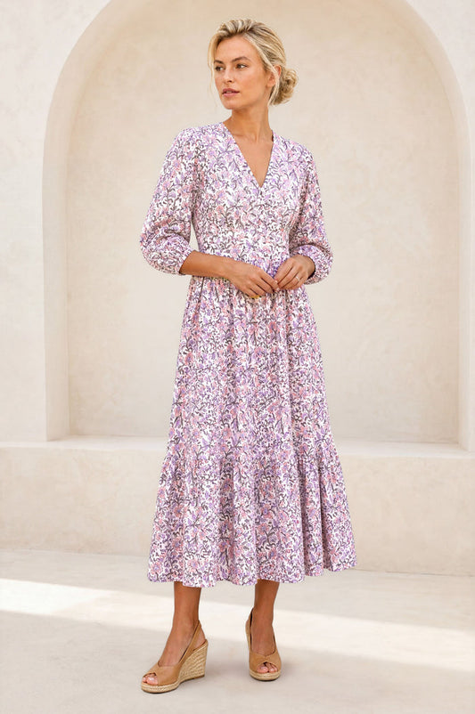 Jyoti Cotton Midi Dress | White/Green/Pink/Sage