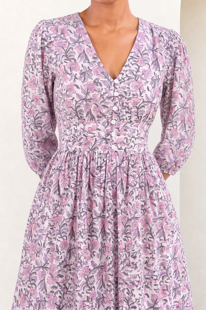 Jyoti Cotton Midi Dress | White/Green/Pink/Sage