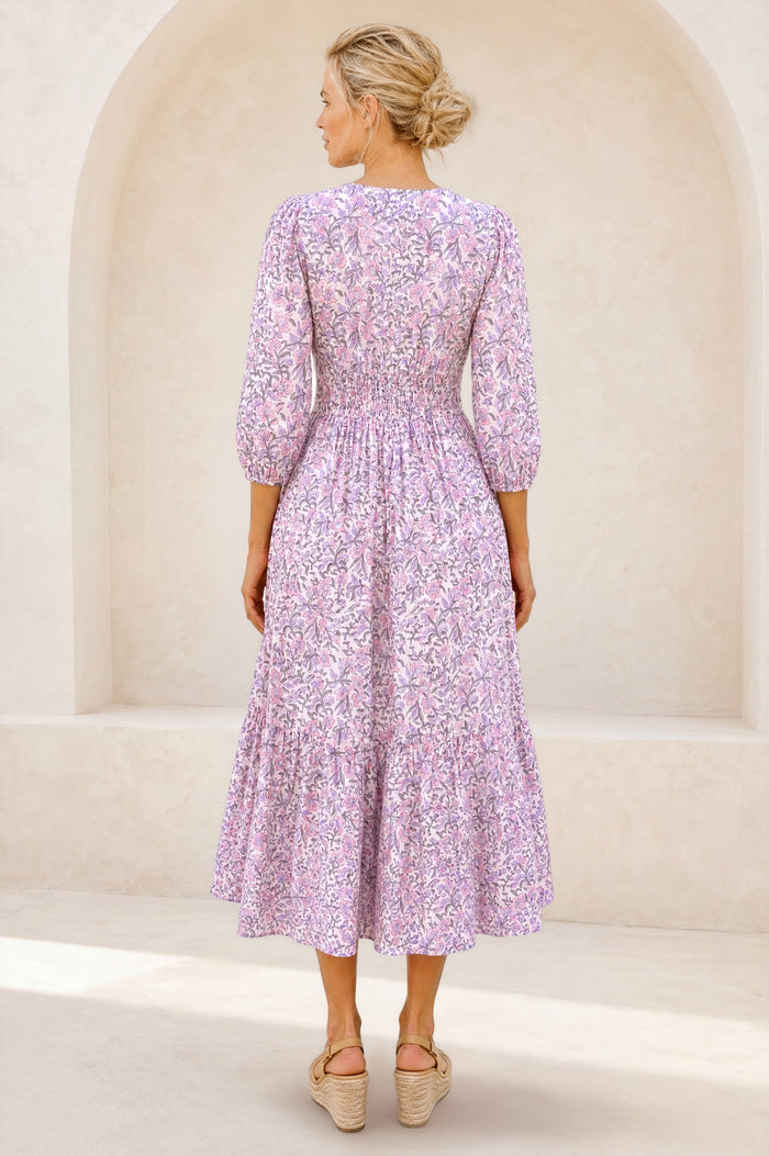 Jyoti Cotton Midi Dress | White/Green/Pink/Sage