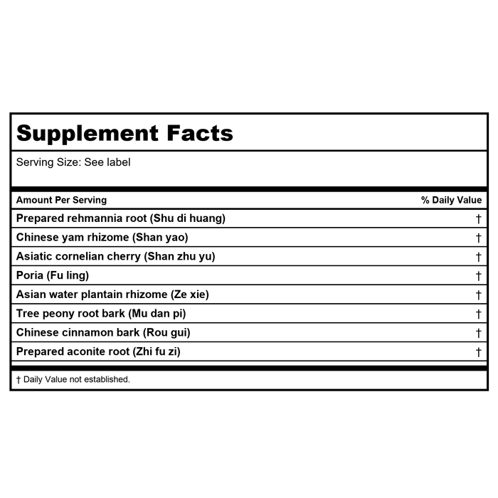 Kan Herb Essentials Rehmannia Eight Combination 8 Ounce - Supplement Facts panel