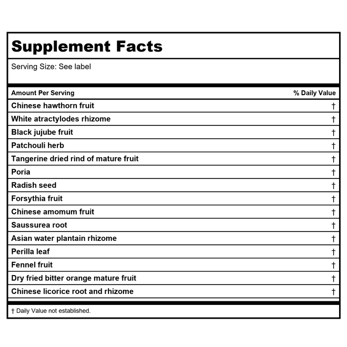 Kan Herb Gentle Warriors Tummy Tamer 4 Ounce - Supplement Facts panel