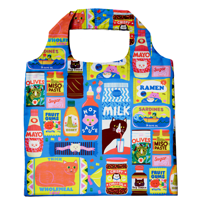 Kawaii Cat Food Art Sack Eco Tote by Naomi Wilkinson