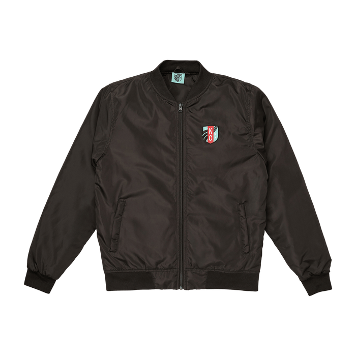 Unisex Black Crest Bomber Jacket Front