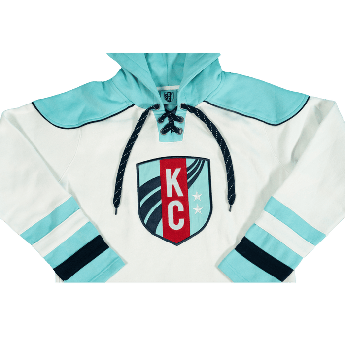 Unisex Teal Hockey Stripe Hoodie Zoomed In