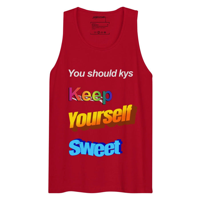 Keep Yourself Sweet Men's Tank in Electric Cobalt Spectrum. WRAP Certified, Eco-Certified Inks, Made-to-Order (Zero Overproduction).