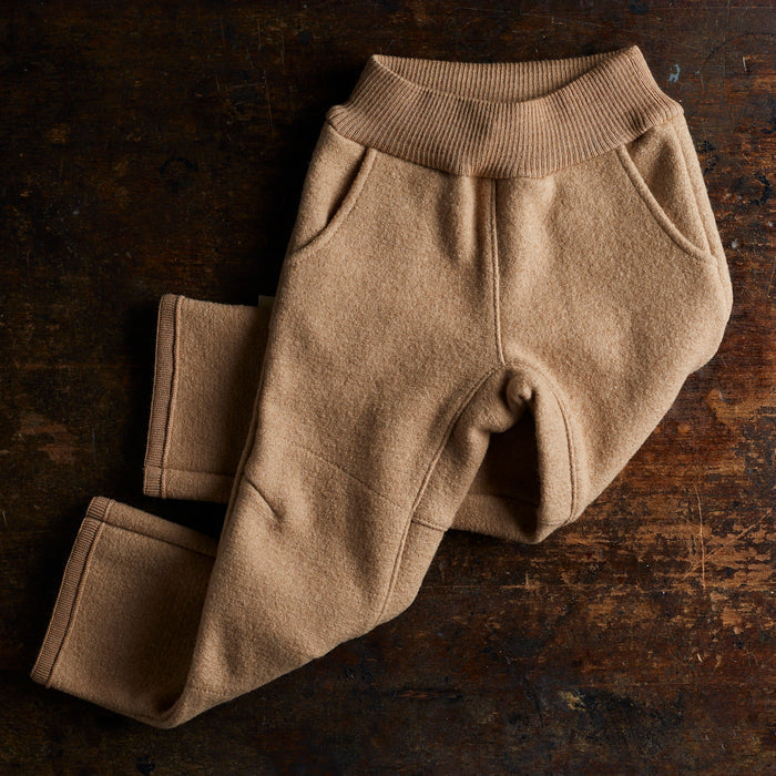 Kids Boiled Wool Pull On Trousers - Caramel