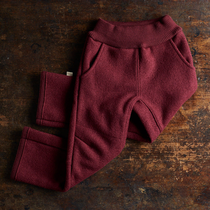 Kids Boiled Wool Pull On Trousers - Cassis