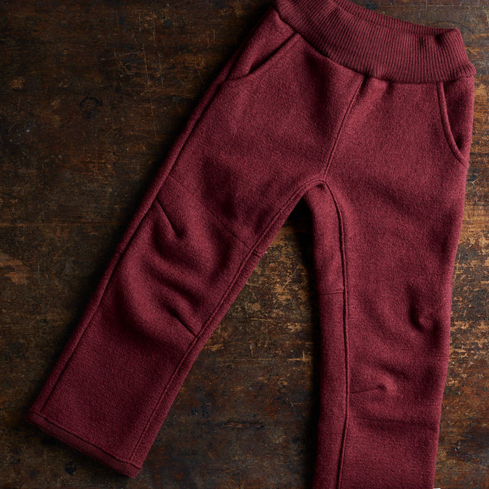 Kids Boiled Wool Pull On Trousers - Cassis
