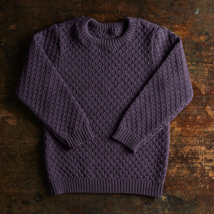 Kids Merino Wool Aran Jumper - Aubergine