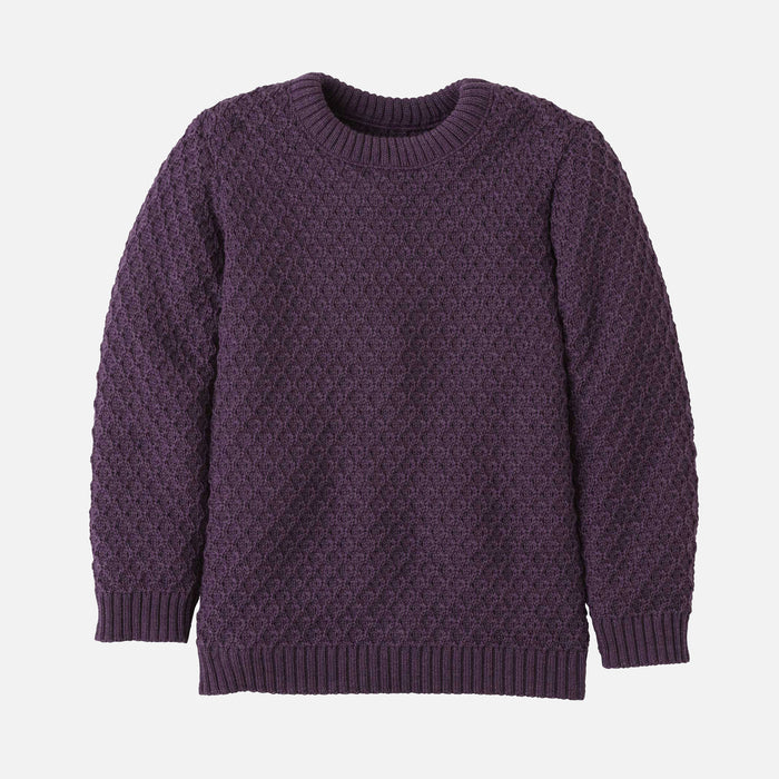 Kids Merino Wool Aran Jumper - Aubergine