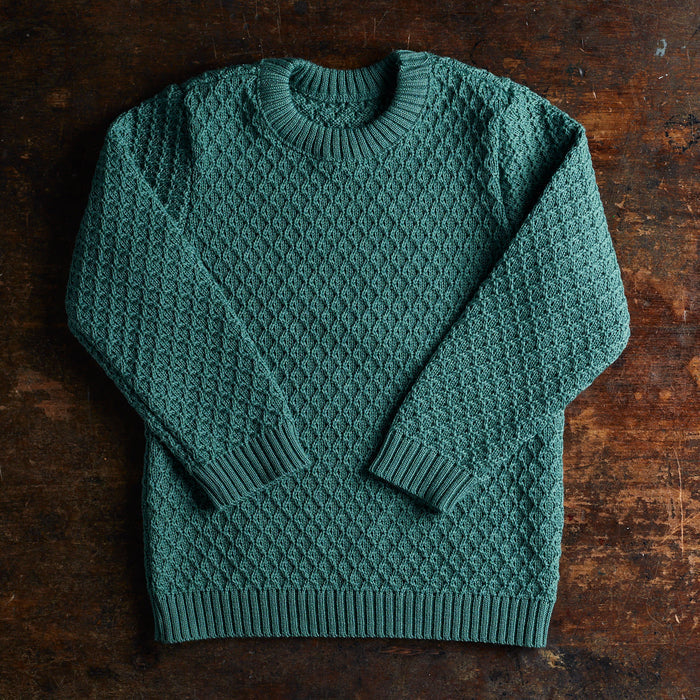 Kids Merino Wool Aran Jumper - Eucalyptus