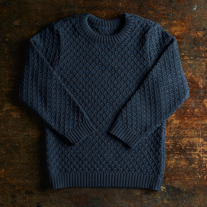 Kids Merino Wool Aran Jumper - Indigo