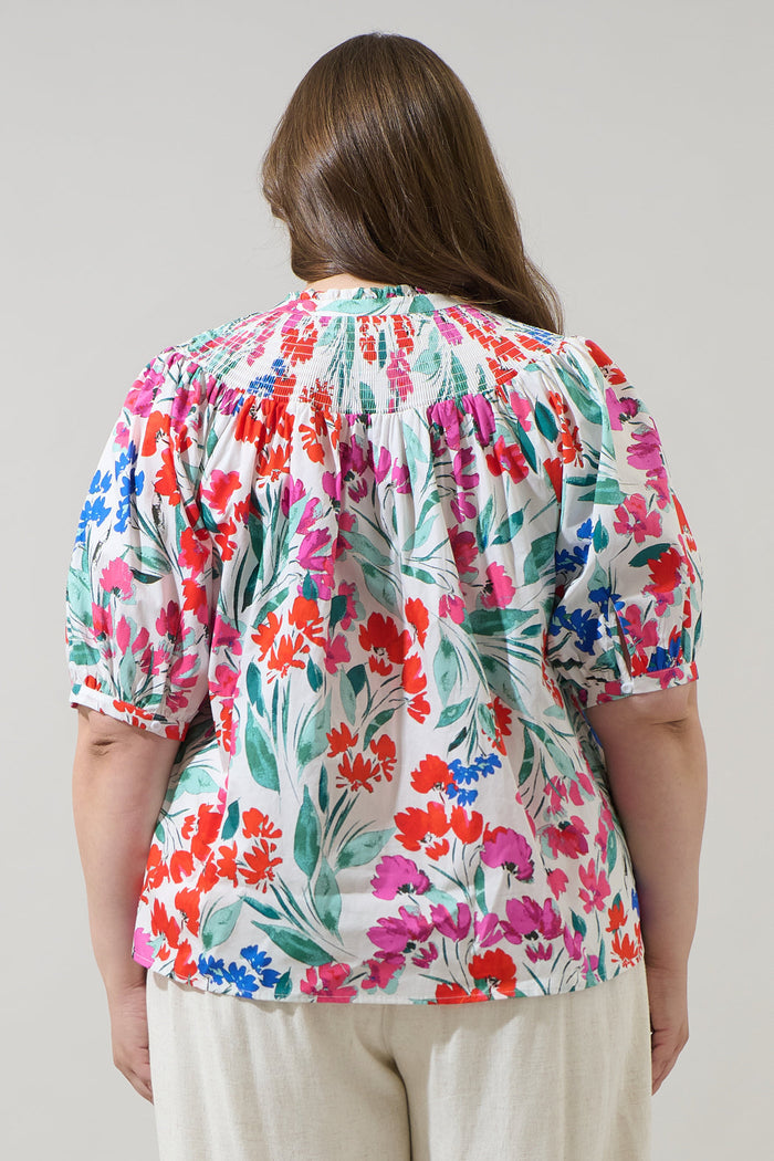 Kivia Blossom Smocked Mock Neck Top Curve