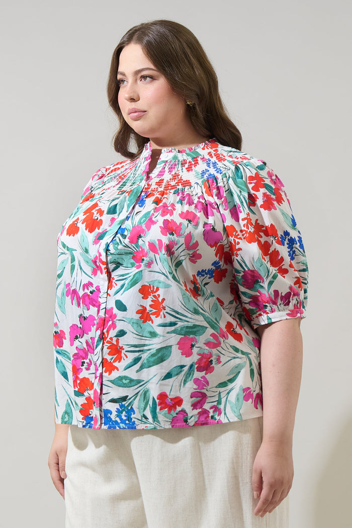 Kivia Blossom Smocked Mock Neck Top Curve