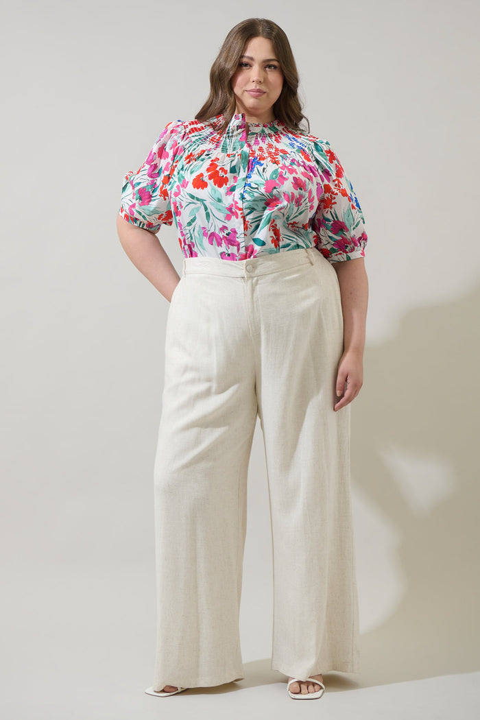 Kivia Blossom Smocked Mock Neck Top Curve