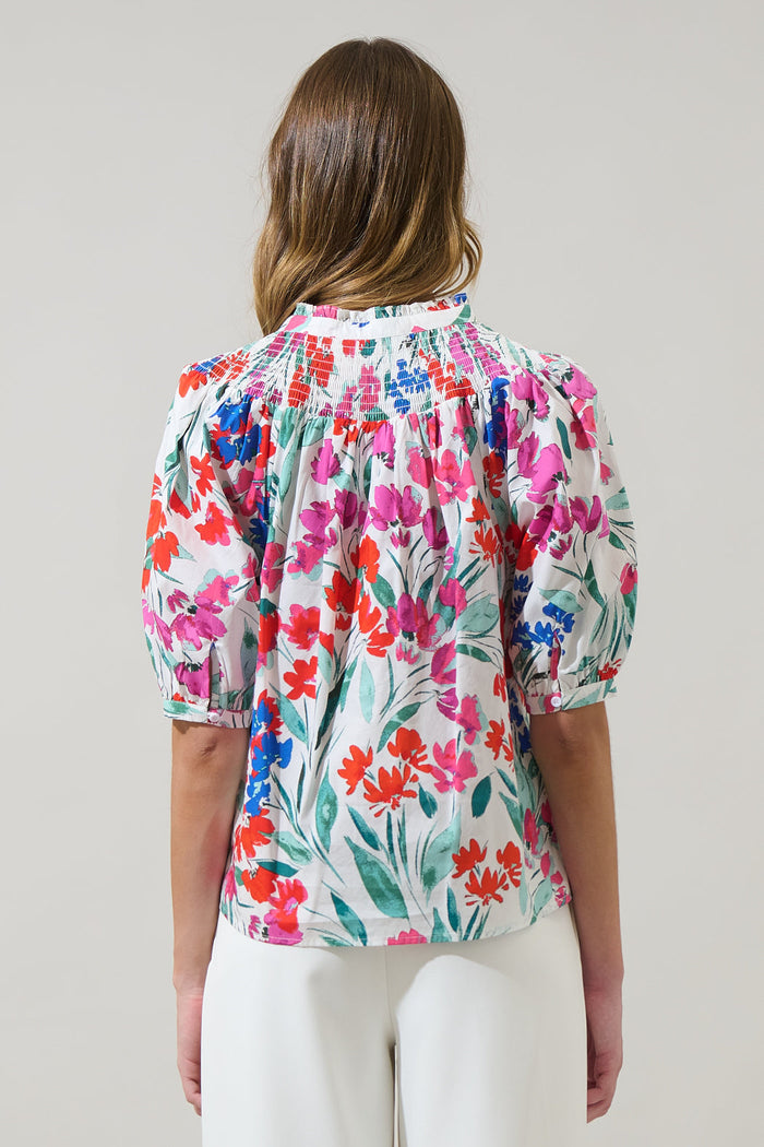 Kivia Blossom Smocked Mock Neck Top