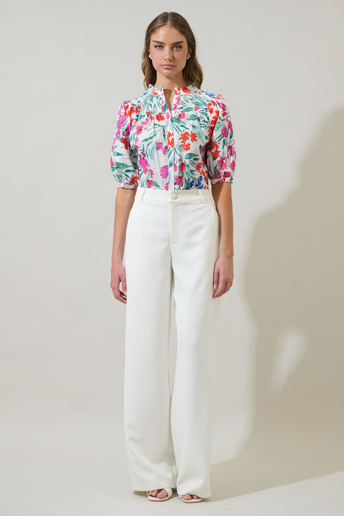 Kivia Blossom Smocked Mock Neck Top
