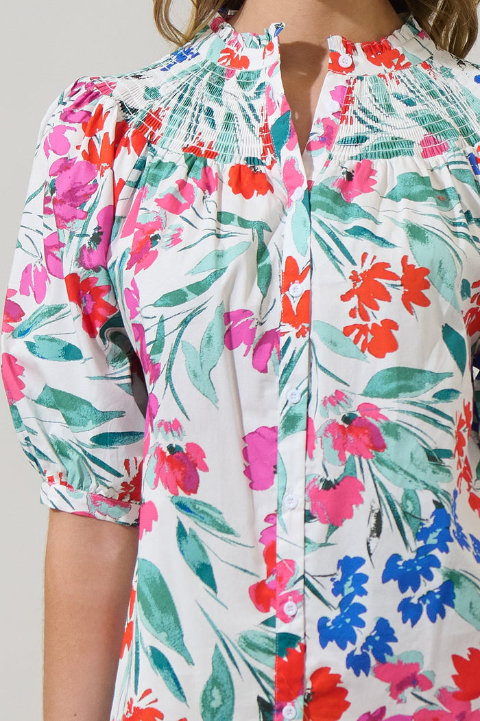 Kivia Blossom Smocked Mock Neck Top