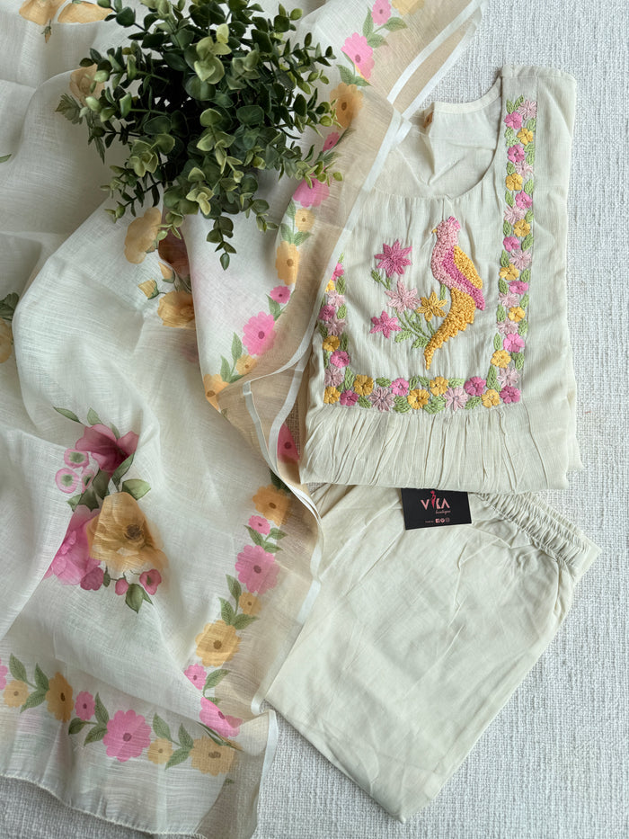 Knot emb pure cotton suit set