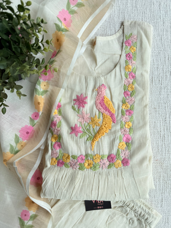 Knot emb pure cotton suit set