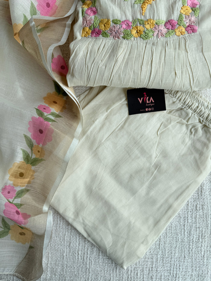 Knot emb pure cotton suit set